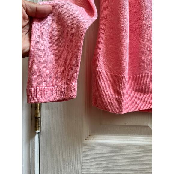 Talbots Pink Linen V Neck Button Cardigan Medium Natural Slub Textured - Picture 8 of 12